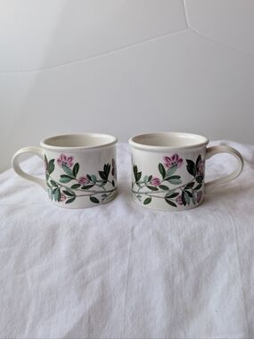 Portmeirion Botanic Garden Rhododendron Floral Drum Flat Cups - 2 Discontinued